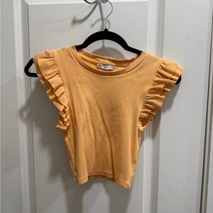 Zara Ruffled Sleeve Orange Tee